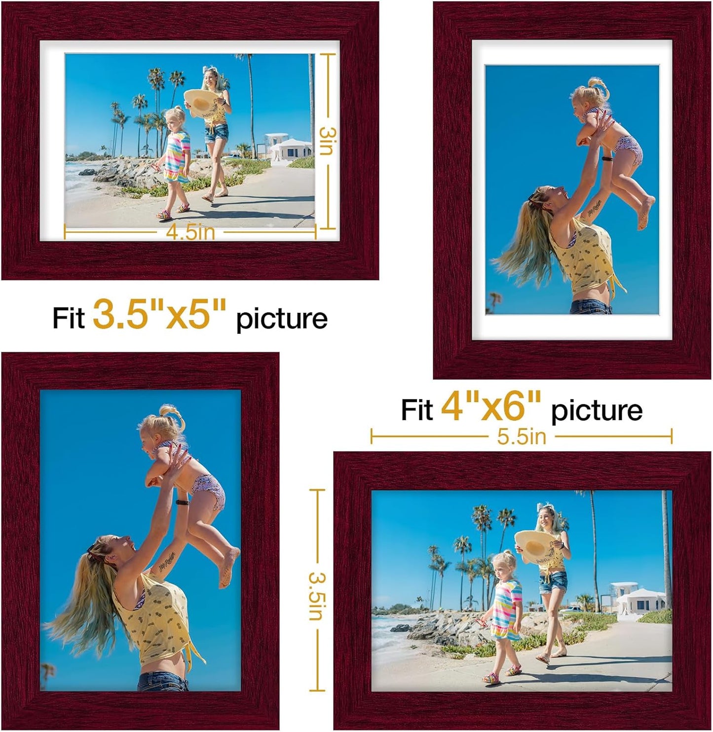 Vittanly 8x10 Picture Frames Set of 9, Shatter Resistant Plexiglass, Display 5x7 Pictures with Mat or 8x10 without Mat, Photo Frames for Wall or Tabletop, Engineered Wood, Black - Colors B