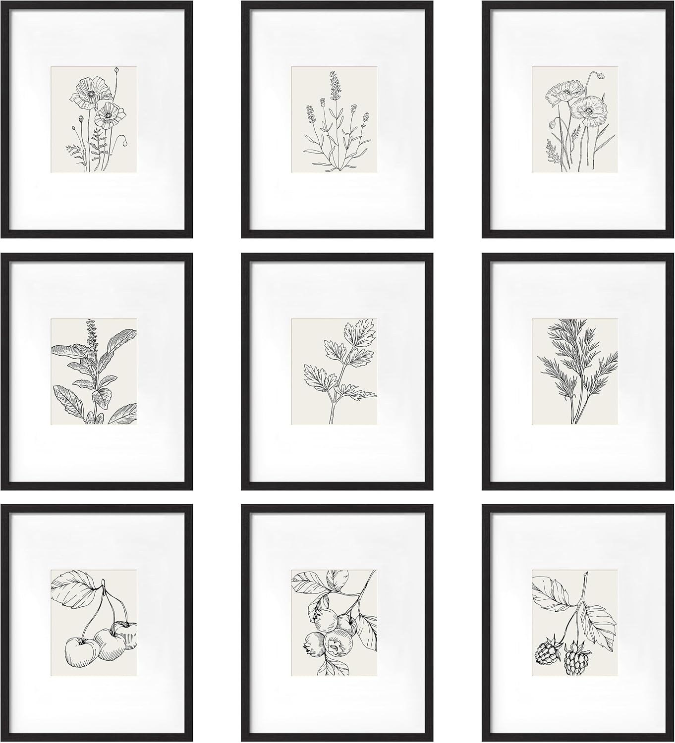 eletecpro 12x12 Picture Frames Set of 9 with Clear Acrylic Cover, Display 8x8 Photos with Mat or 12x12 Without, Classic and Sturdy Square Collage Gallery Wall Decor, Easy Wall Mount, Black