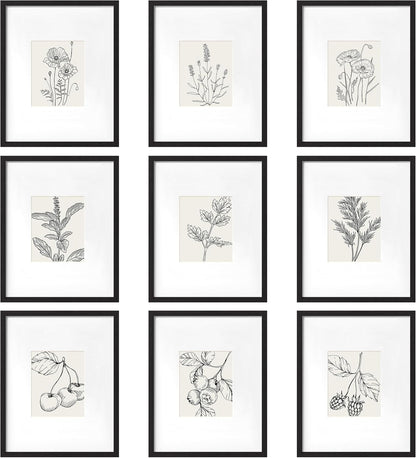 eletecpro 12x12 Picture Frames Set of 9 with Clear Acrylic Cover, Display 8x8 Photos with Mat or 12x12 Without, Classic and Sturdy Square Collage Gallery Wall Decor, Easy Wall Mount, Black