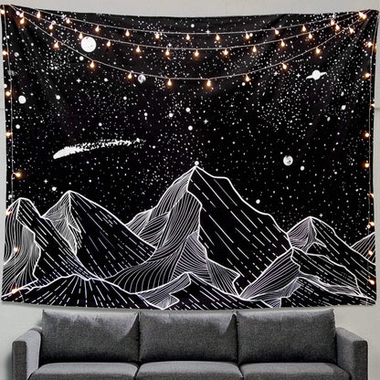Zussun Black and White Tapestry Starry Night Mountain Tapestries for Bedroom Aesthetic Moon and Stars Tapastry's Wall Hanging Dark Nature Forest Wall Tapestry for Living Room Dorm (48'' × 36'')