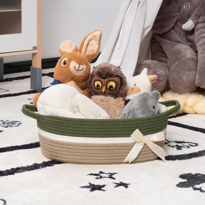 CHICVITA Decorative Gift Basket, Easter Basket for Kids, Woven Rope Storage Baskets with Handles, Nursery Baby Shower Toy Organizer, Grey, 13 x 9.8 x 5 inches