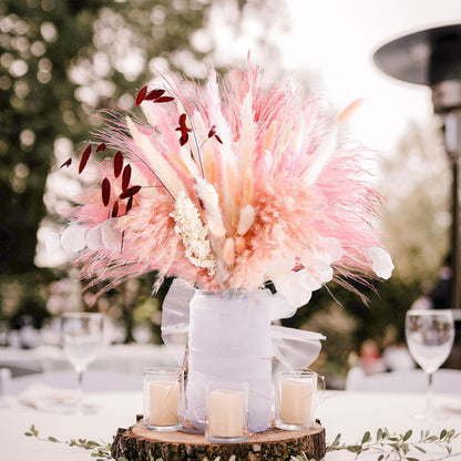 N&T NETING Dried Pampas Grass Decor- White Pampas Grass, Brown Pampas, Bunny Tail, Reed, Fluffy Dried Pompas Grass Flower for Home Wedding Table Vase Boho Modern Decor, 75Pcs