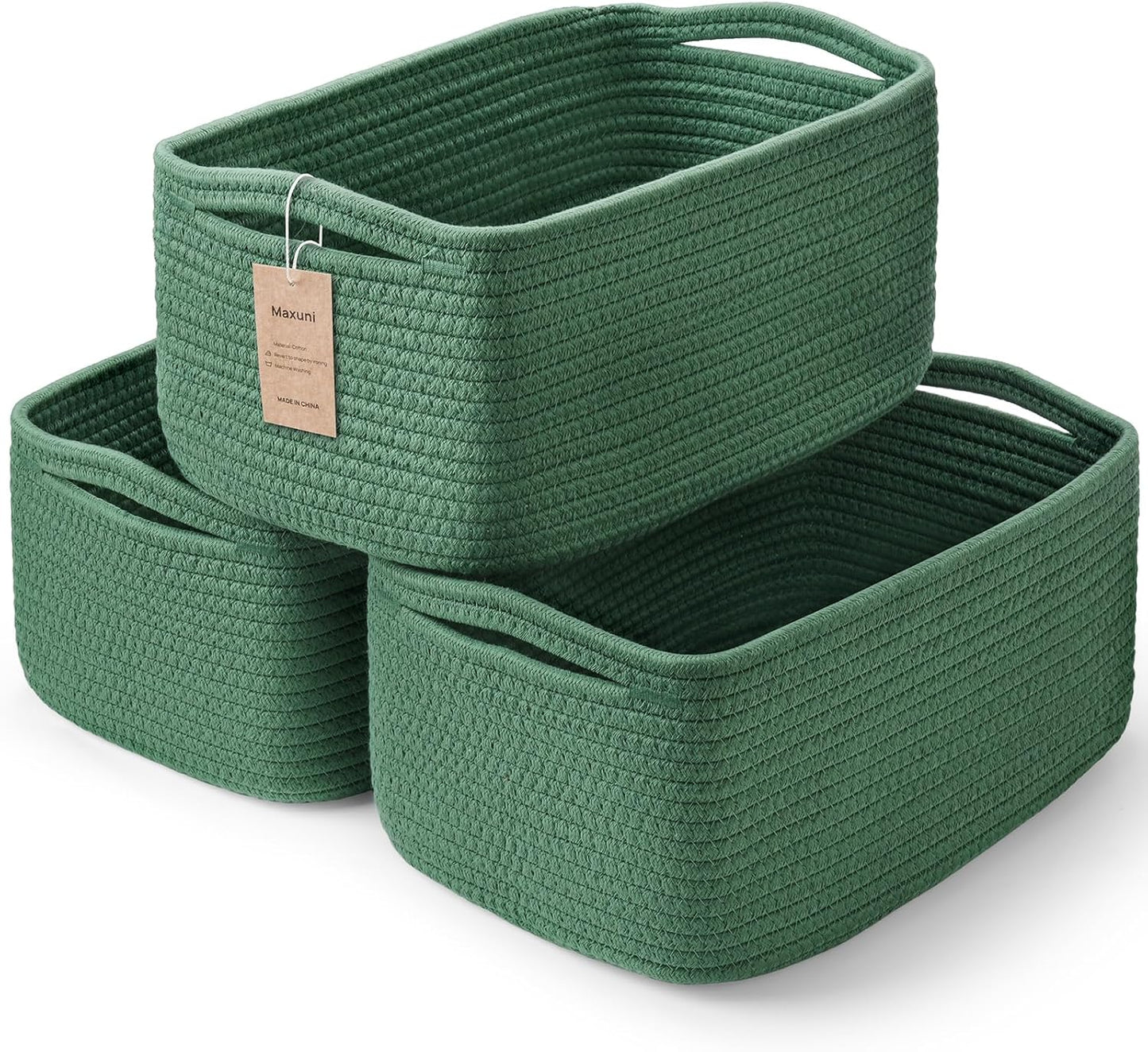 3-Pack Small Storage Baskets for Organizing | Woven Shelf Toy Basket | Rope Baskets for Gifts Empty | Closet Organizer Bins with Handles | Cube Decorative Box | 11.8×7.8×5.1” | Mixed brown