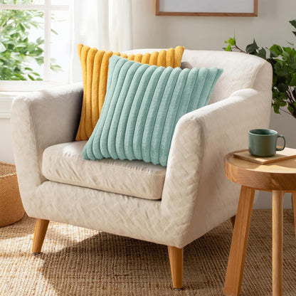 Pallene Faux Fur Plush Throw Pillow Covers 18x18 Set of 2, Luxury Soft Fluffy Striped Decorative Pillow Covers for Sofa, Couch, Living Room, Cream White