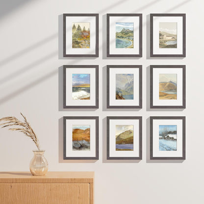 Vittanly 8x10 Picture Frames Set of 9, Shatter Resistant Plexiglass, Display 5x7 Pictures with Mat or 8x10 without Mat, Photo Frames for Wall or Tabletop, Engineered Wood, Black - Colors B