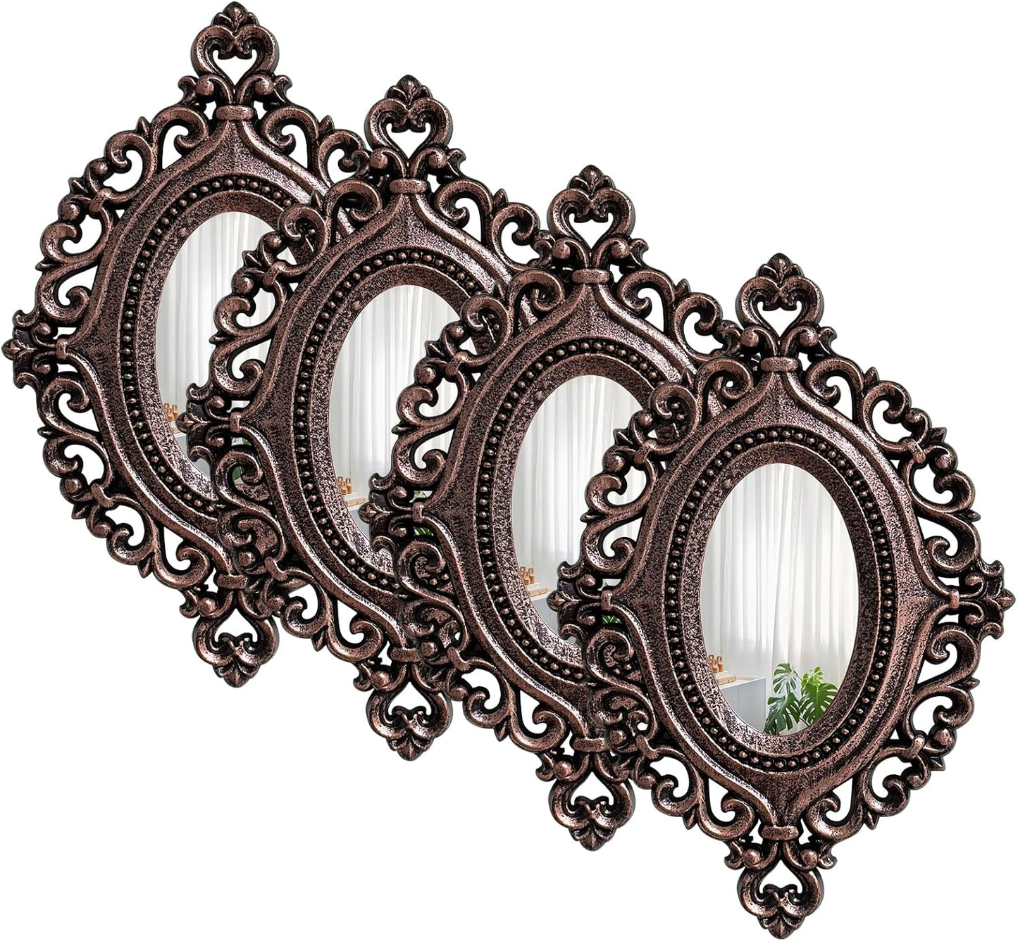 ZEXUIRU 4 Set. Rustic Wall Mirrors for Bedroom Bathroom Living Room Entryway Wood Farmhouse Square Easy to Hang Framed Decorative Accent Hanging Wall-Mounted Mirror Set for Living Room - Black