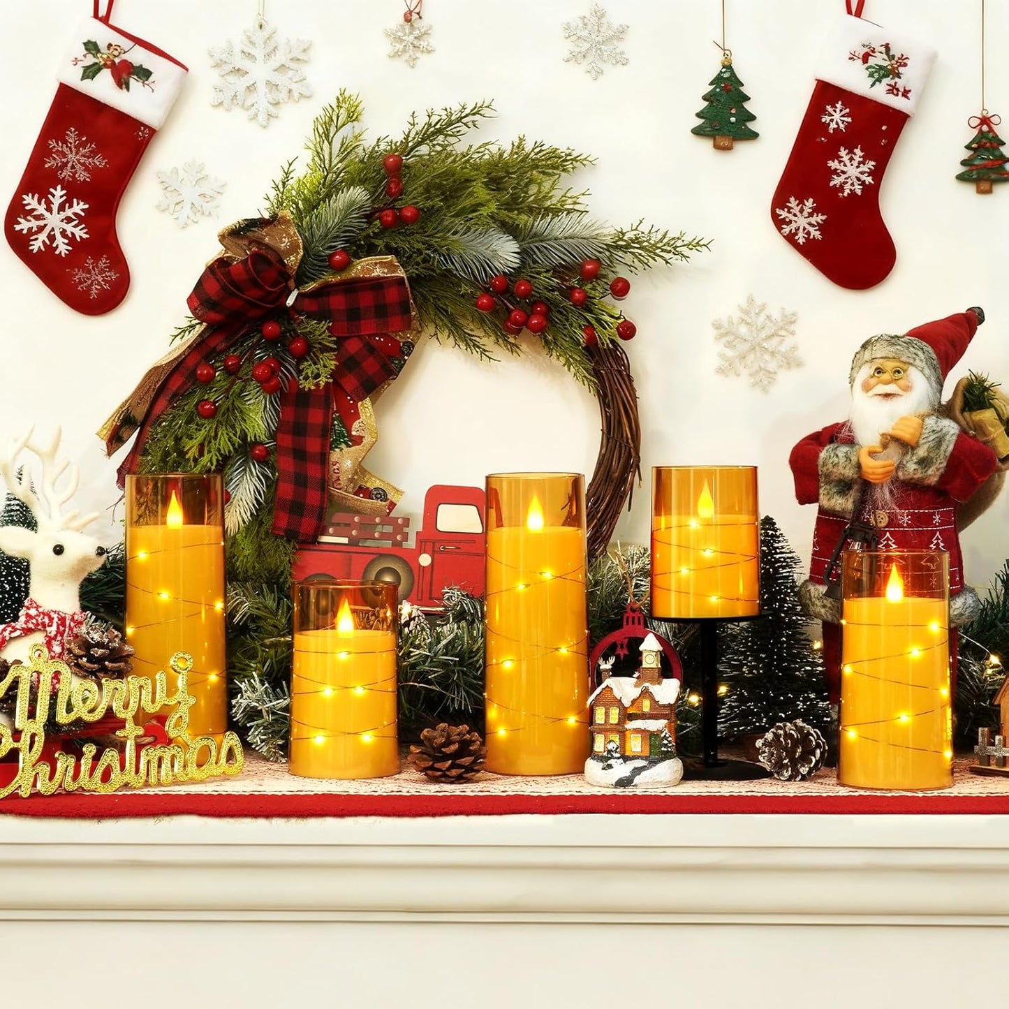 Homemory Flameless Candles with Embedded Star String Fairy Lights, Battery Operated Candles, LED Candle, Fake Candles with Remote Control and Timer for Halloween, Gray Acrylic, Set of 5(H4"5"6"8"8")