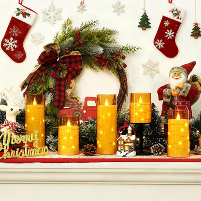 Homemory Flameless Candles with Embedded Star String Fairy Lights, Battery Operated Candles, LED Candle, Fake Candles with Remote Control and Timer for Halloween, Gray Acrylic, Set of 5(H4"5"6"8"8")