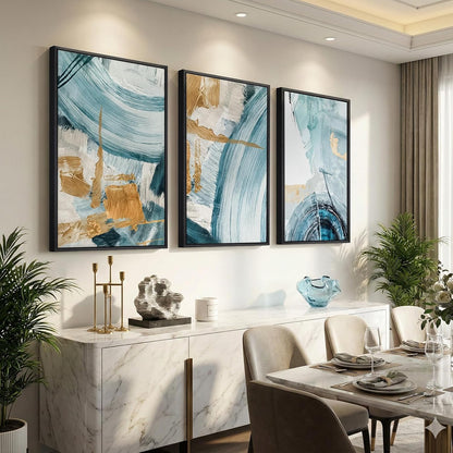 Large Framed Abstract Nature Landscape Wall Art for Living Room, Set of 3 Modern Canvas Prints Paintings Artwork for Walls, Green Lake Pictures for Hallway, Dining Room, Office Wall Decor 24x36 Inch