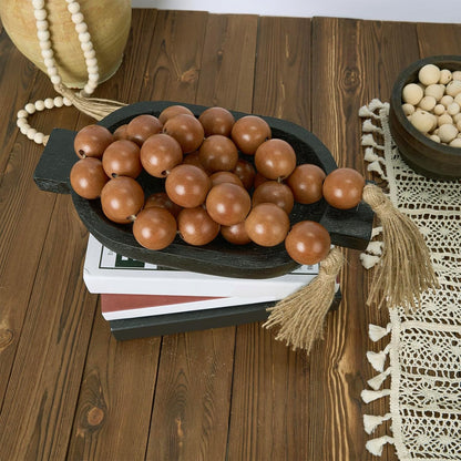 OMISHE Extra Large Wood Bead Garland with 1.6" Diameter Wooden Beads and Tassels, 41" Long Rustic Farmhouse Country Decorative Beads for Home Tiered Tray Decor, Natural Beige