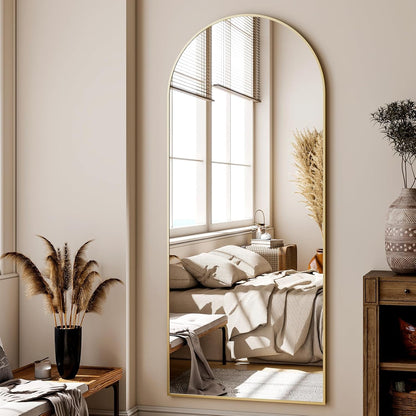 XRAMFY 56"x21" Arched Full Length Mirror Floor Mirrors with Aluminum Alloy Frame Free-Standing Wall Mounted Floor Mirrors or Large Dressing Mirror, Black Mirror Full Length