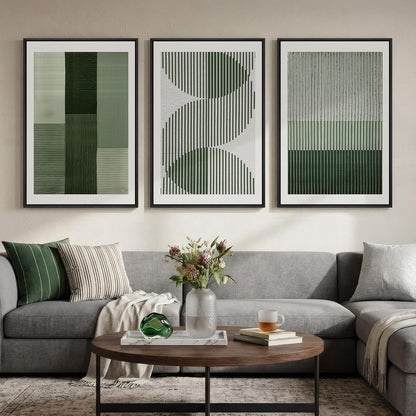 Large Framed Abstract Nature Landscape Wall Art for Living Room, Set of 3 Modern Canvas Prints Paintings Artwork for Walls, Green Lake Pictures for Hallway, Dining Room, Office Wall Decor 24x36 Inch