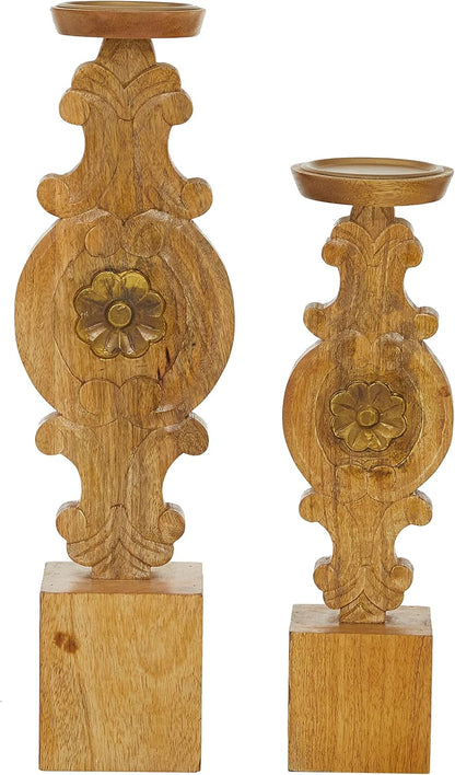 Deco 79 Metal Abstract Decorative Candle Holder Mushroom Inspired Candle Stand, Set of 2 Candlestick Holder 11", 14"H, Gold