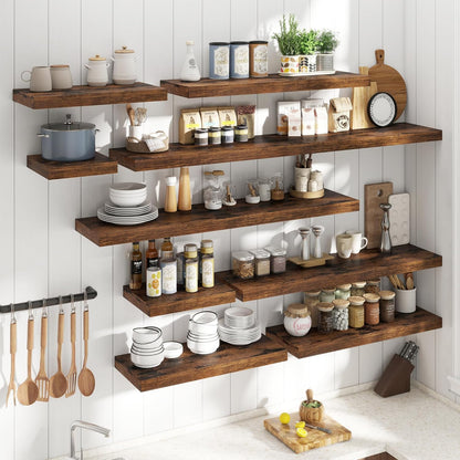 72 Inch Long Floating Shelves for Wall Set of 2, 12"D Wood Grain Bathroom Shelves with Invisible Brackets, Easy Install Engineered Wood Storage Shelves for Kitchen, Living Room, Bedroom, Black Finish