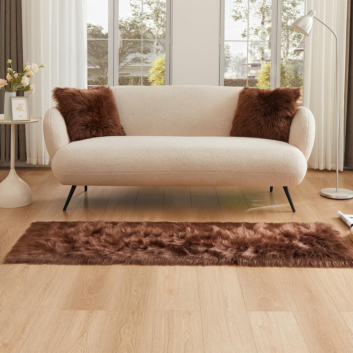 EasyJoy Ultra Soft Fluffy/Fuzzy Shaggy Area Rug Faux Fur Chair Cover Seat Pad for Bedroom Floor Sofa Living Room (2 x 6 ft Sheepskin, Beige)