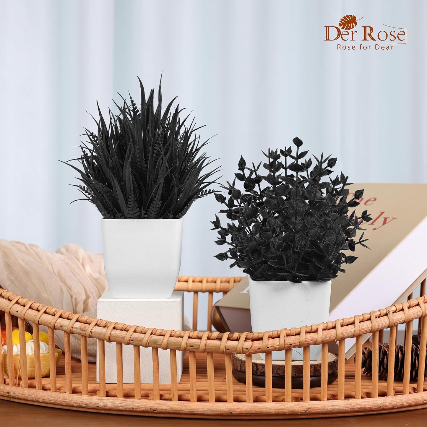 Der Rose 2 Pack Small Fake Plants Mini Artificial Potted Plants for Table Desk Home Laundry Room Bathroom Office Decor