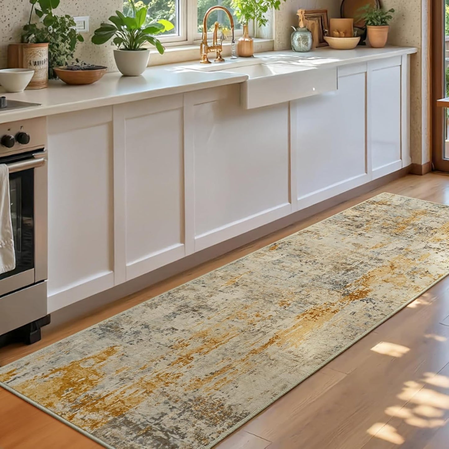 Ompaa 2x6 Rug Runners for Hallways Kitchen Runner Rug Non Slip Washable Grey Long Runner Rugs with Rubber Backing Soft Abstract Carpet Runner for Hallways, Kitchen, Bedroom, Bathroom, Entryway - Colors A