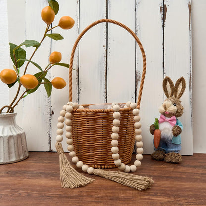 OMISHE 59in Wood Bead Garland with Tassels, Decorative Beads, Farmhouse Wooden Beads Garland for Wall Hanging Home Festival Decor, Aqua, Teal