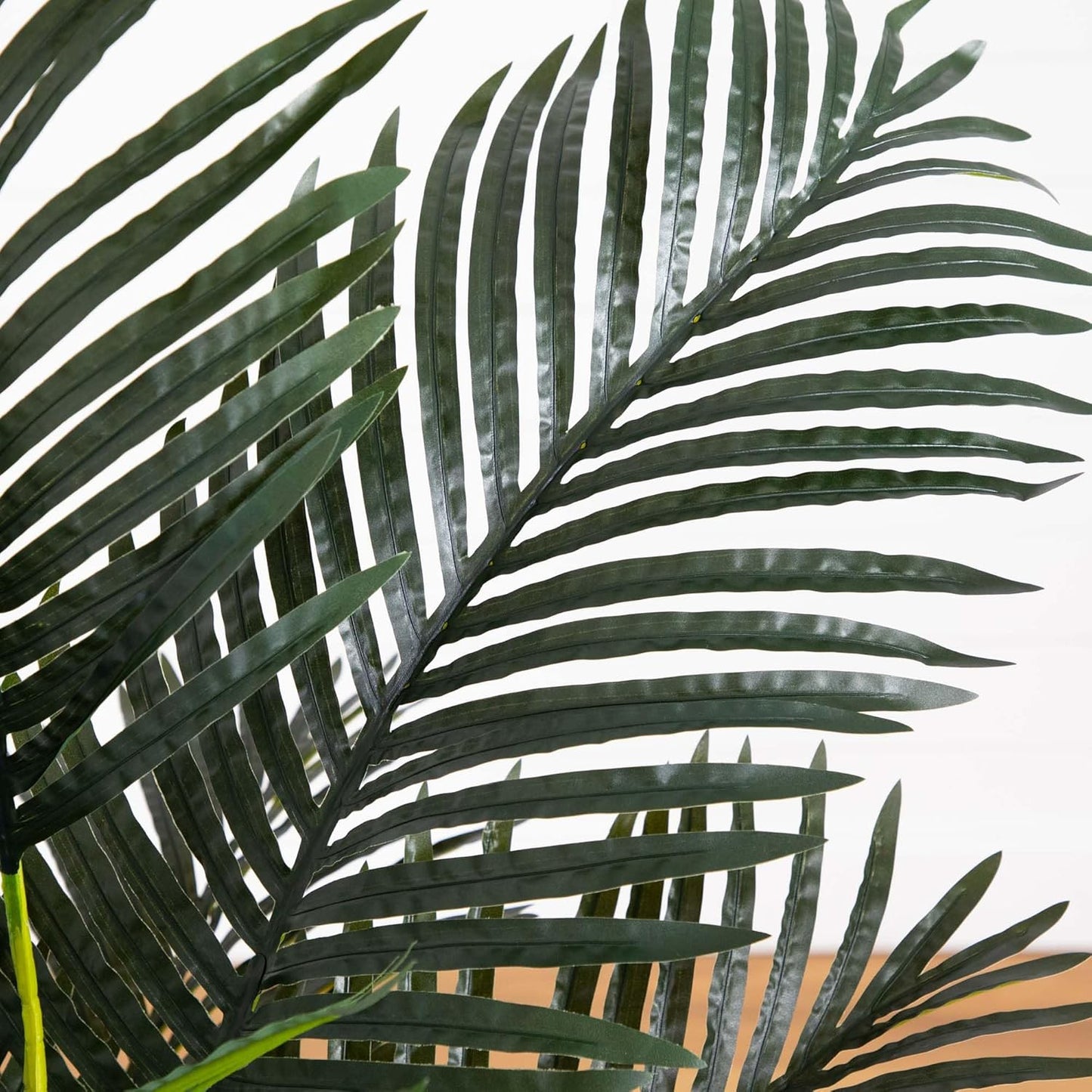 Nearly Natural 6.5ft Artificial Golden Cane Palm Tree, Lifelike Silk Indoor Palm With Three Textured Trunks Flexible Fronds Nursery Planter, Low Maintenance