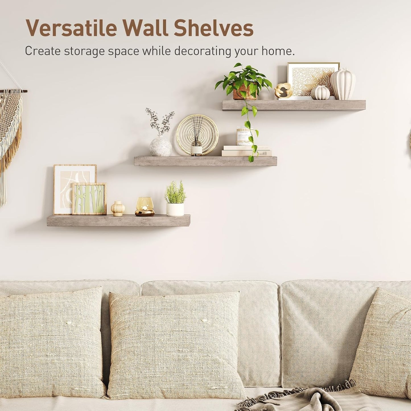 RALGEND Floating Shelves for Wall, 1.5" Thick Wall Shelf Set of 3 with Invisible Brackets, L31.5 x W7.9 Hanging Shelves Farmhouse Home Decor for Bathroom, Living Room, Bedroom, Rustic Brown 8301BJP3BF