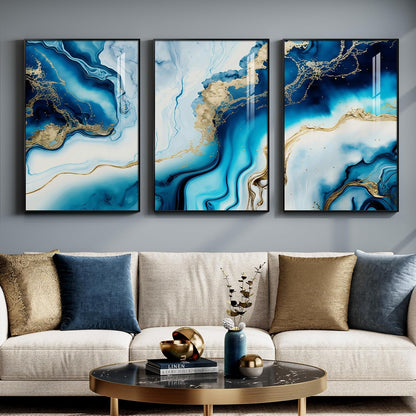 Large Framed Abstract Nature Landscape Wall Art for Living Room, Set of 3 Modern Canvas Prints Paintings Artwork for Walls, Green Lake Pictures for Hallway, Dining Room, Office Wall Decor 24x36 Inch