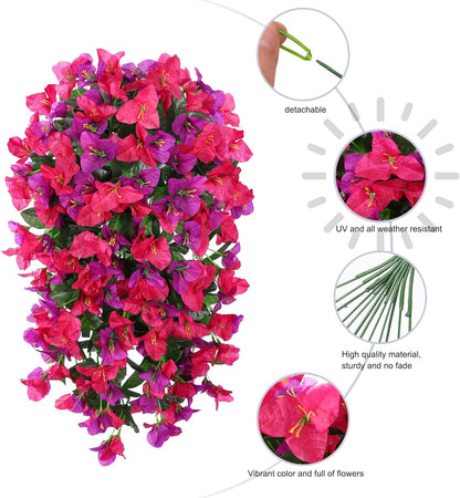 Faux Bougainvillea Artificial Flowers Plants for Outdoor Outside Decoration, 2 PCS Red Fake Flowers UV Resistant Look Real Silk Long Trailing Vines for Front Door Porch Planter Urn Patio Garden Yard