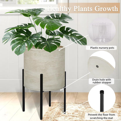 ARNIS Modern Plant Pots, Set of 2 Large Planters with Stand, Decorative Planters, Metal Pots with Drainage Holes for Living Room, Office, Garden or Balcony, 8.25 &10.5 Inch, Dirt