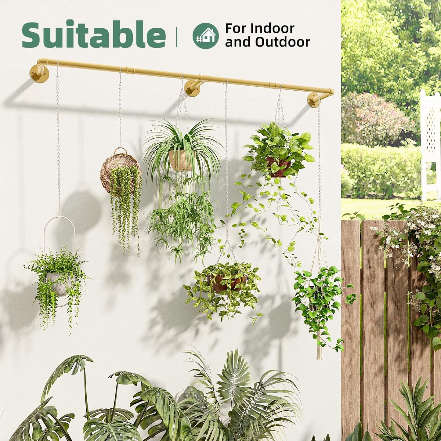 Galood Plant Hanger Indoor with 6 Hanging Chains Hanging Planters for Indoor Plants Hanging Plant Holder Window Plants Rod Black Metal Shelves(70.8 Inch Pot not Included