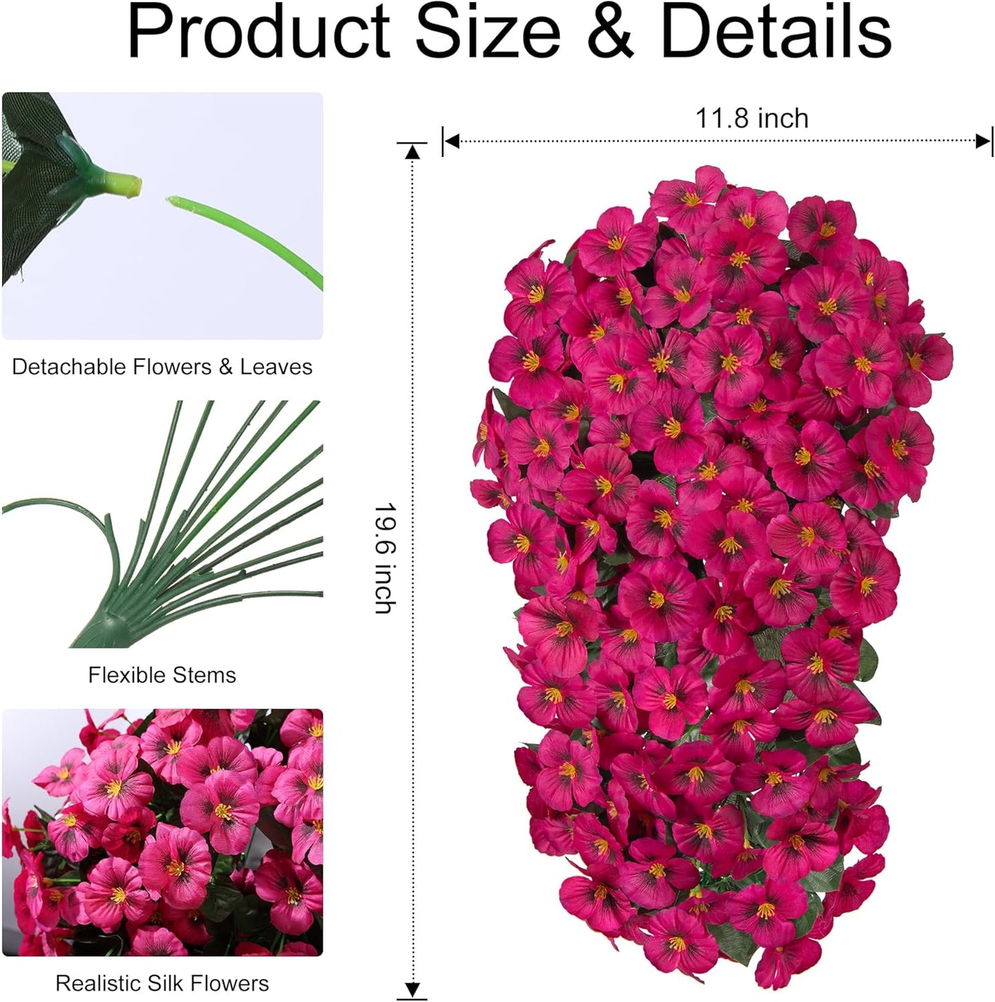 HyeFlora Artificial Flowers for Outdoors, 2pcs Faux Silk Pansies Flowers UV Resistant Fake Hanging Flower Plants for Outside Planters Porch Yard Patio Window Box (Mix Purple)