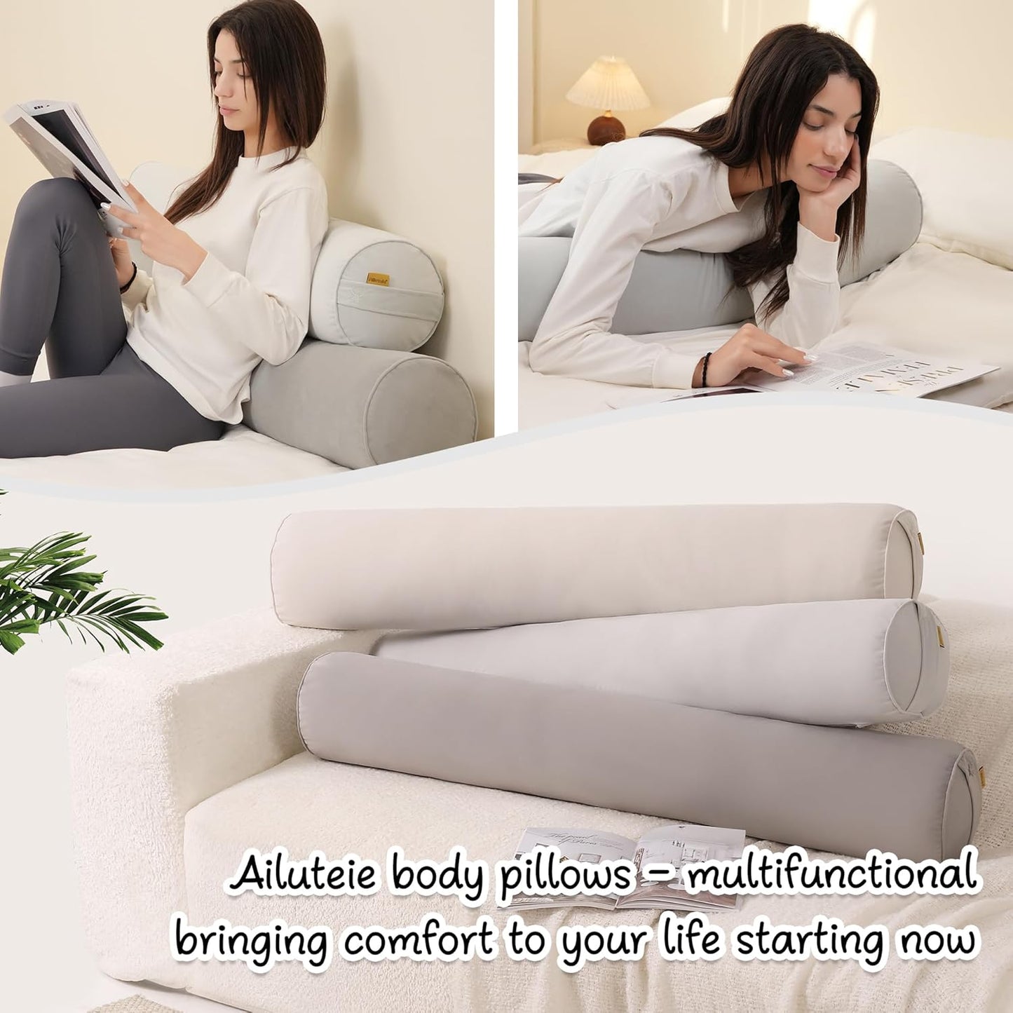 Body Pillow for Adults,Long Round Pillow,Big Cylindrical Pillow,Large Full Bolster Pillows for Side Sleepers (Steel Gray, 47.24"*7.87")