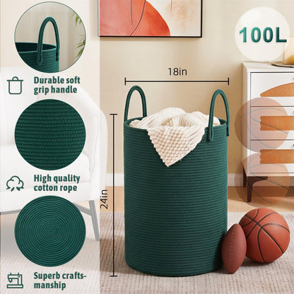 Artfeel Laundry Basket,Woven Cotton Rope Laundry Hamper,60L for Decor Storage of Dirty Clothes,Toys and Blankets in Bathroom,Baby Room and Living Room
