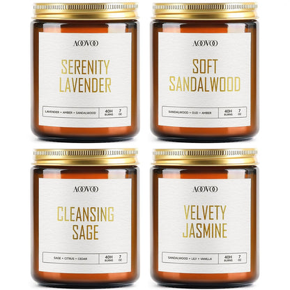 AOOVOO Scented Candles - 4PC Candle Set, 36 oz Soy Candles, Soy Candle for Home Scented, Lavender/Vanilla/Eucalyptus/Sage