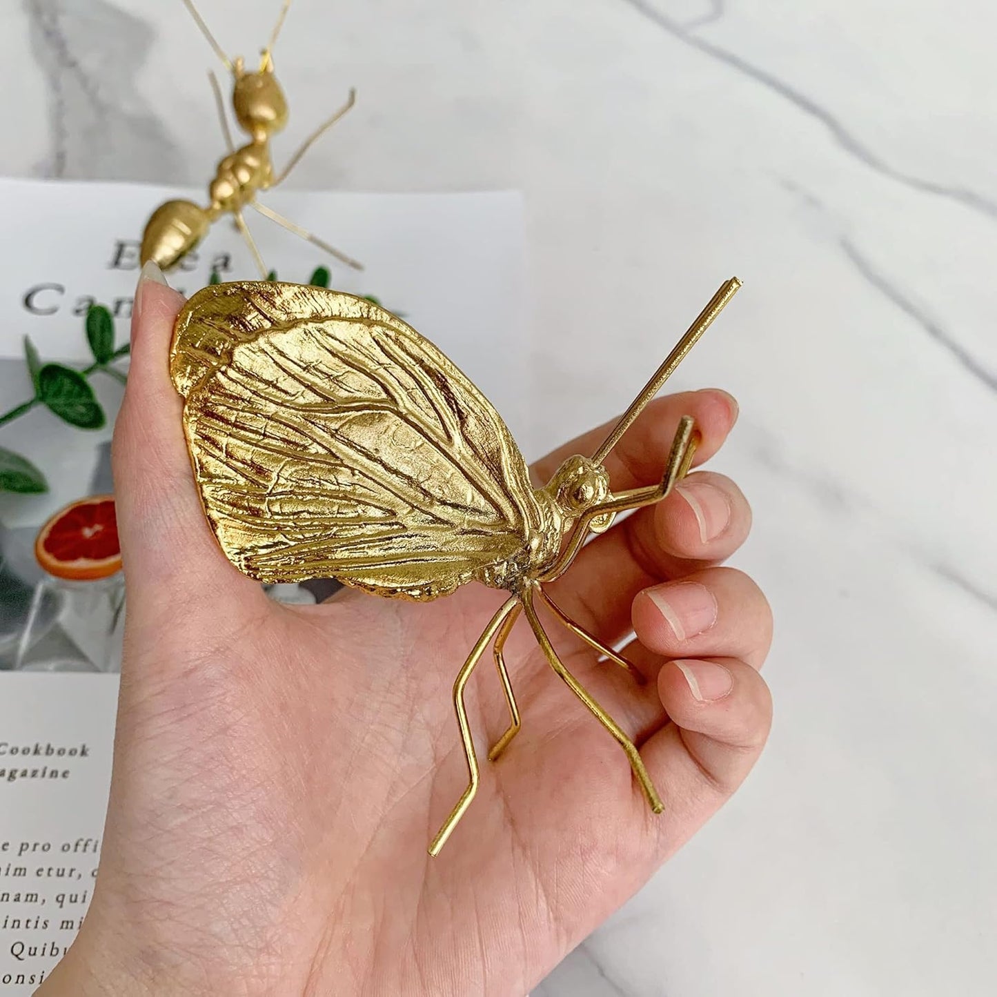 Gold Butterfly Sculpture Solid Metal Insect Ornament Mini Butterfly Figurine for Home Office Garden Desktop Decor