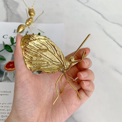 Gold Butterfly Sculpture Solid Metal Insect Ornament Mini Butterfly Figurine for Home Office Garden Desktop Decor