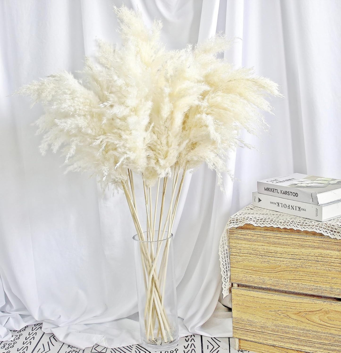 Pampas Grass Decor, Natural Dry Pampas Grass Small, Short Pampass Bulk for Farmhouse, Wall, Kitchen, Bedroom Decor, Office Decor (17 inch )