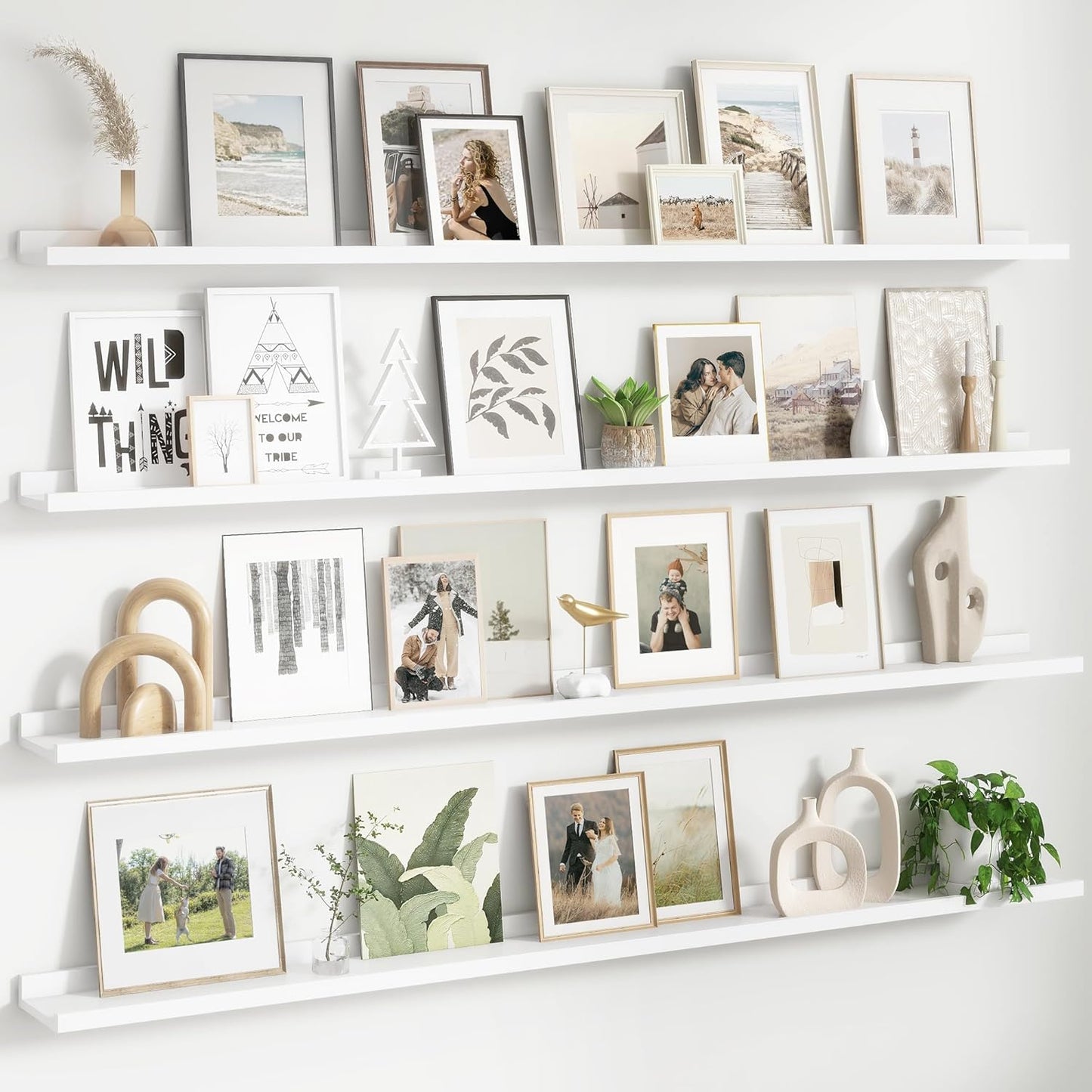 FLYJOE Floating Picture Ledge Shelves for Wall Set of 4, 48 Inch Wall Shelves with Lip Long Large Nursery Book Shelf for Toys Storage Kids Bookshelf Wall Mounted Living Room Bedroom Decor Frames