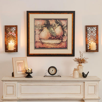 Farmhouse Wall Candle Holder Decor: Rustic Candle Sconces Set of Two for Pillar Candles - Brown Wooden Shelving for Fireplace Bathroom Hallway