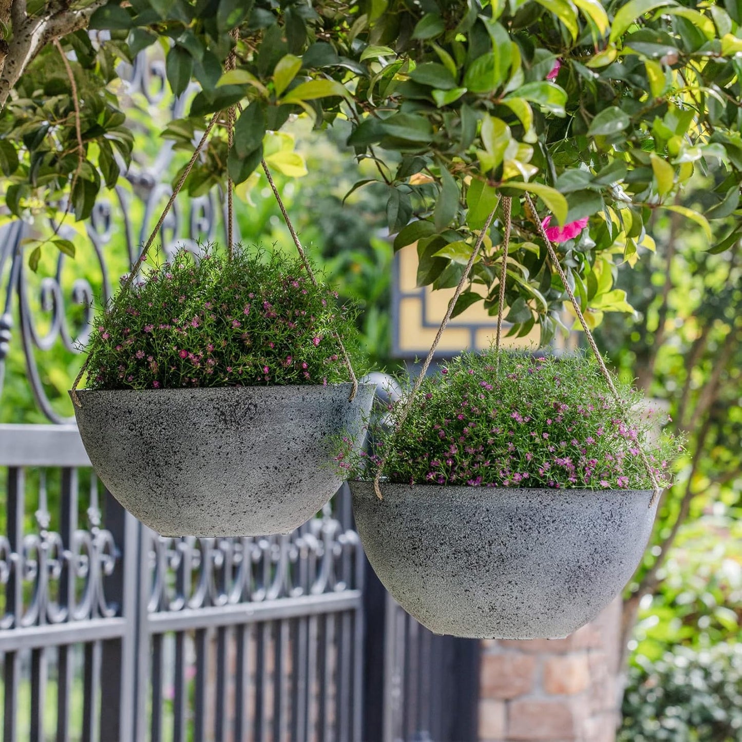 LA JOLIE MUSE Large Hanging Planters - 13 Inch Flower Pots Outdoor Indoor, Hanging Garden Planters Set of 2, New Iron Color