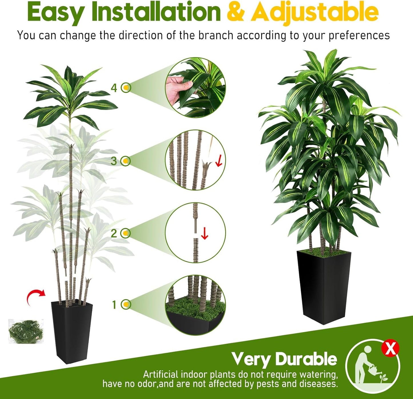 Artificial Dracaena Tree Indoor, 5FT Tall Fake Tree with White Tall Planter, Artificial Tree Fake Yucca Potted Tree for Home Office Living Room Decor, Tall Artificial Plant for Housewarming