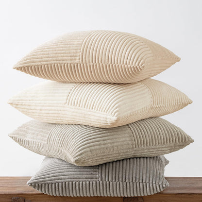 MIULEE Teal Orange Decorative Throw Pillow Covers 18x18 Inch Set of 4 Boho Corduroy Striped Cushion Cases Modern Farmhouse Patchwork Pillow Cases for Couch Sofa Bedroom Home Decor