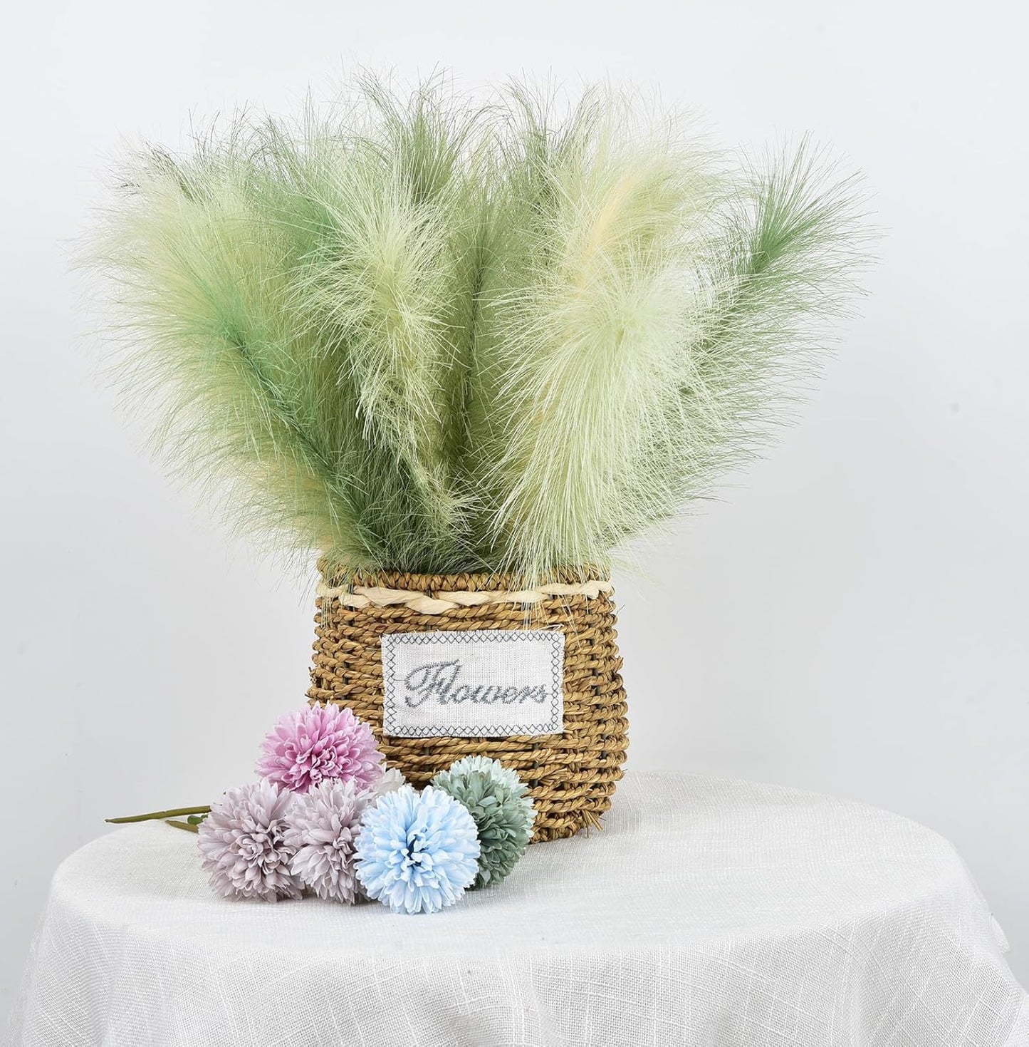 LSKYTOP Orange Pampas Grass Decor,23Inch 12pcs Faux Pampas Grass Bouquets Artificial Pampas Fake Pampas Flower for Home Living Room Bedroom Vase Decor