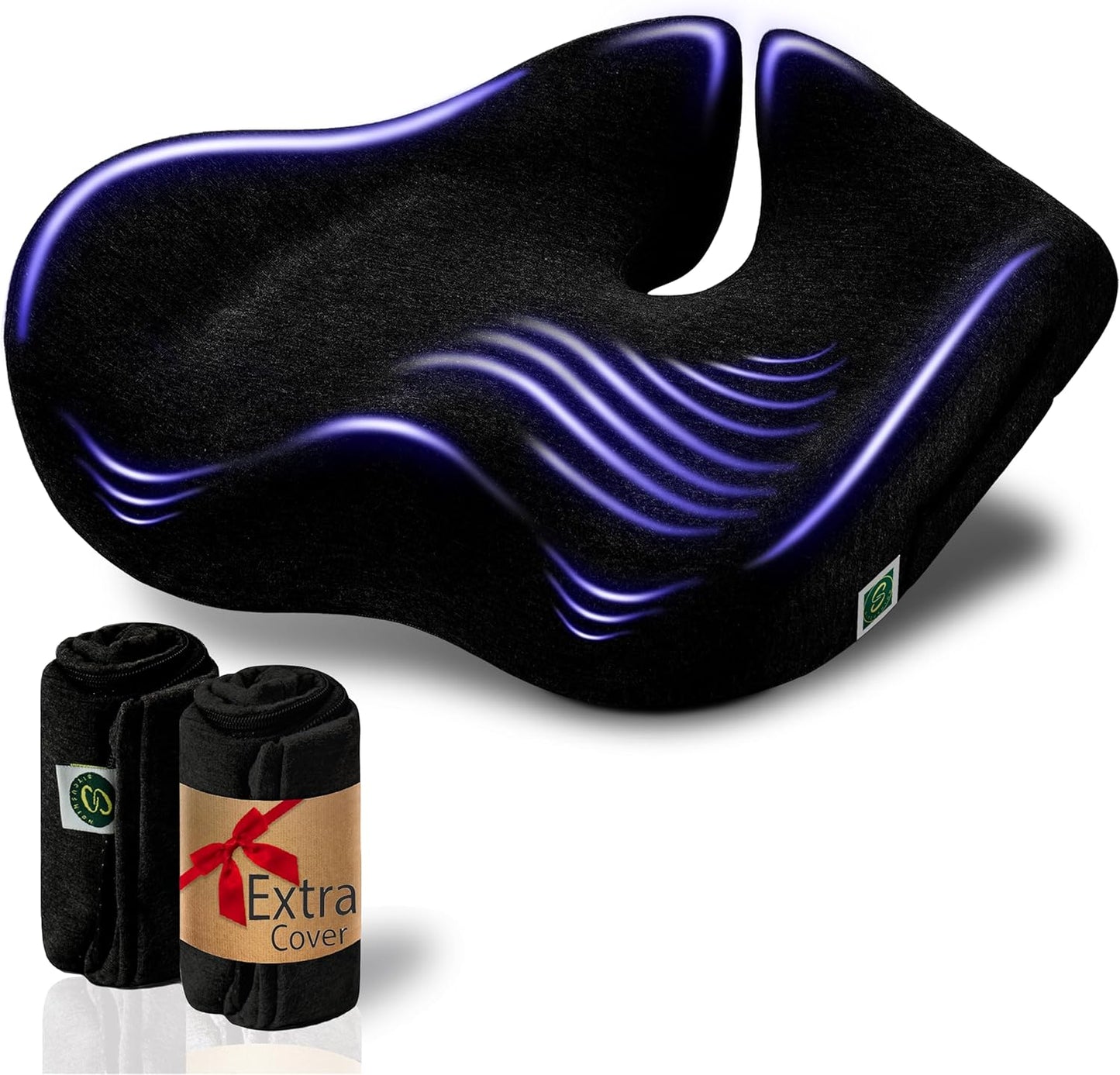 Extra Large Memory Foam Seat Cushions for Office Chairs, Pressure Relief Seat Cushion for Tailbone Pain Relief, Sciatica & Back Pain, Ergonomic Office Chair Cushion for Long Sitting & Driving (Black)