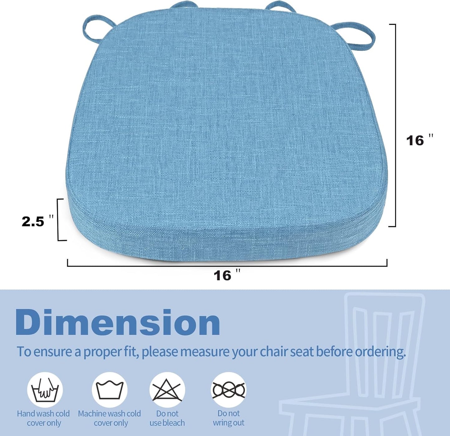 BUYUE Thickened 2.5" Friendly Woven Fabric Dining Chair Cushion, U-Shape High Density Foam Comfortable Chair Pad for Kitchen, Slip Resistant Indoor Seat Cushion (1 Piece, Dark Gray)