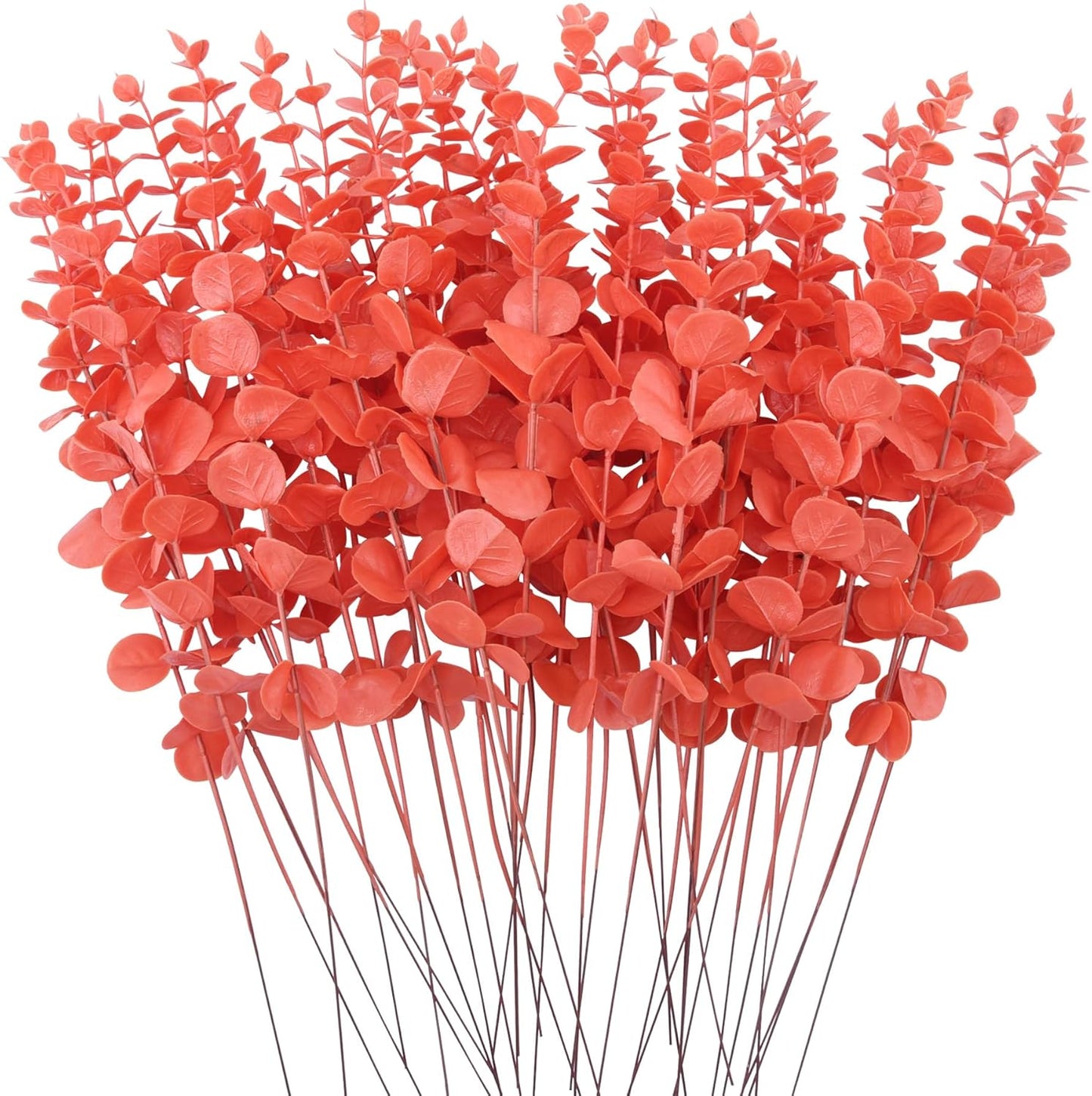 FEQO 36 Pcs Artificial Eucalyptus Stems Dark Brown Leaves Faux Eucalyptus Stems Branches 15 inch for Wedding Bouquet Home Deco