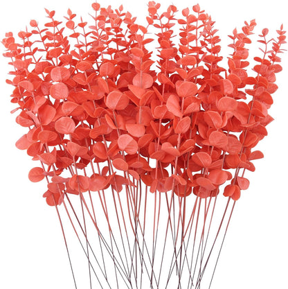 FEQO 36 Pcs Artificial Eucalyptus Stems Dark Brown Leaves Faux Eucalyptus Stems Branches 15 inch for Wedding Bouquet Home Deco