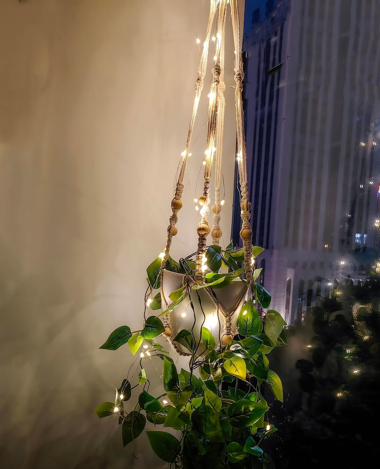Comtelek Fake Hanging Plants with Lights Artificial Plants for Home Decor Macrame Plant Hanger with Fake Vines Faux Hanging Planter for Wall Ceiling Bedroom Bathroom Kitchen Office Boho Decor Indoor