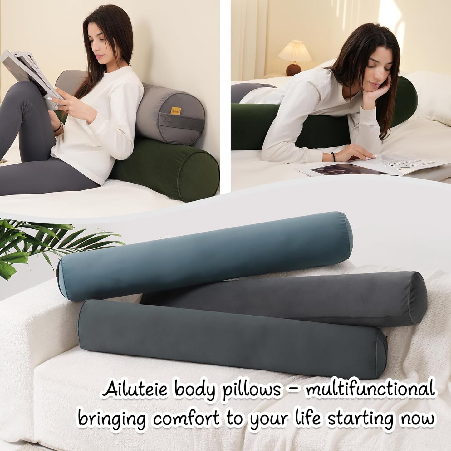 Body Pillow for Adults,Long Round Pillow,Big Cylindrical Pillow,Large Full Bolster Pillows for Side Sleepers (Steel Gray, 47.24"*7.87")