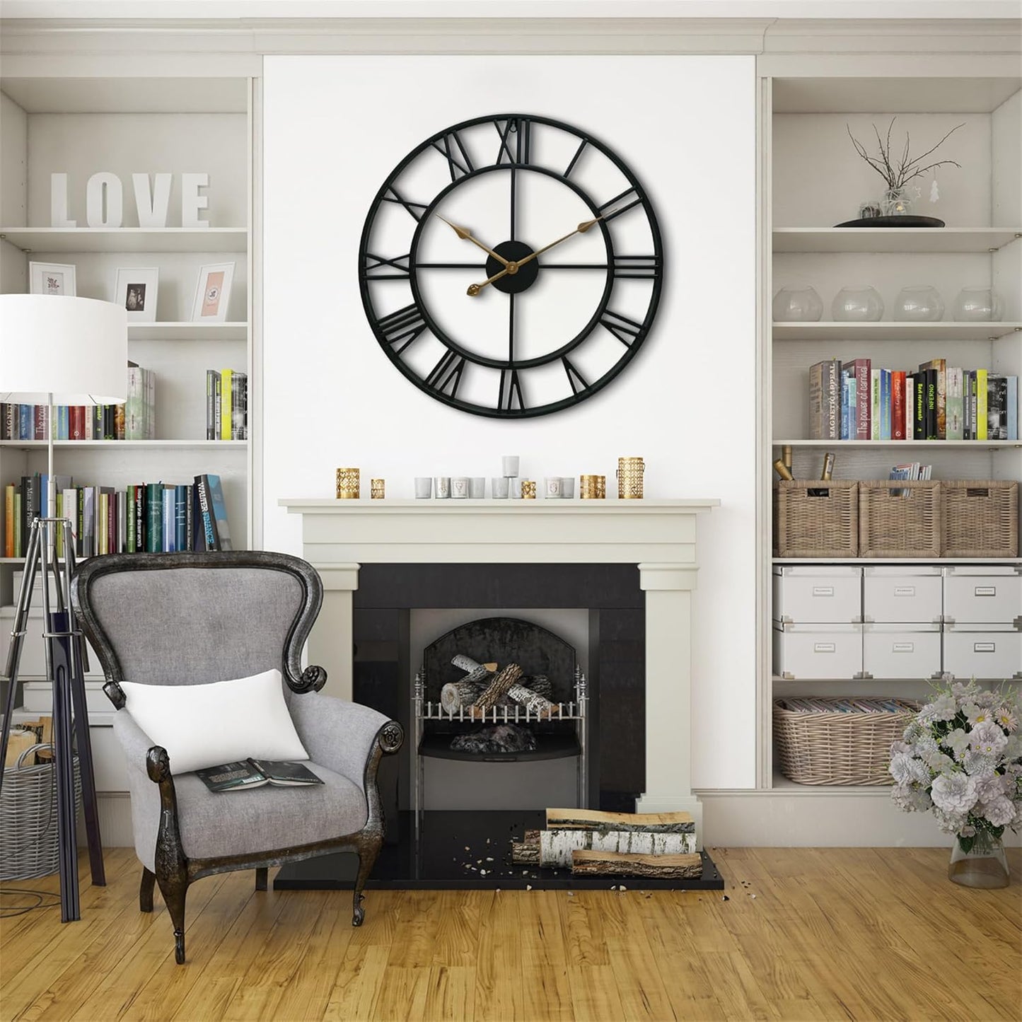 CLXEAST 30 Inch Large Wall Clock Modern, Oversized Roman Numeral Decorative Black Metal Wall Clock for Living Room Decor,House Warming Gifts New Home