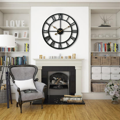 CLXEAST 30 Inch Large Wall Clock Modern, Oversized Roman Numeral Decorative Black Metal Wall Clock for Living Room Decor,House Warming Gifts New Home