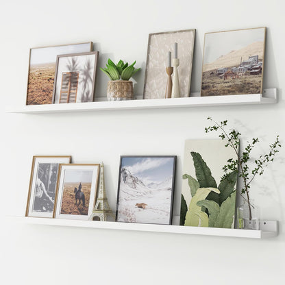 FLYJOE Picture Ledge Shelf, Floating Shelves Set of 2, 48 Inches Long Large Nursery Book Shelves for Toys Storage, Kids Bookshelf Wall Mounted for Living Room Bedroom Decor Books Photo Frames, Walnut